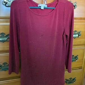 Michael Kors Burgundy Shimmer Long-Sleeve Top. Size Medium